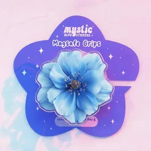 Mystic Blue Flower MagSafe Phone Grip – Magnetic Pop Socket & Kickstand – Aesthetic Floral Phone Accessory