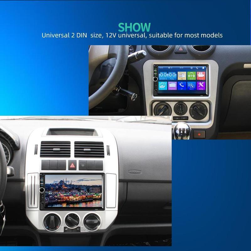 Dual Din Car Audio 7 Inch Touch Screen with Bluetooth Reversing Camera, USB, AUX, Auto Radio, MP5, MP4, MP3, MP3 Player, 12LED Rear Camera