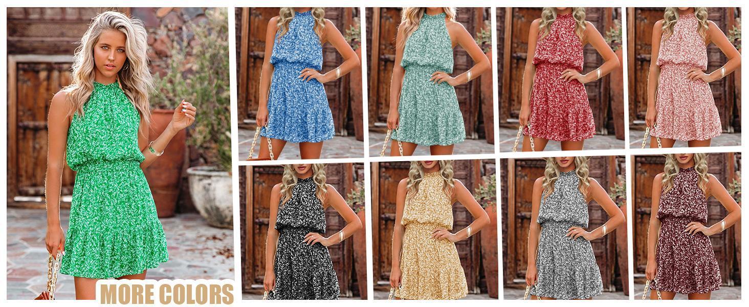 Imily Bela Summer Dress for Women Chiffon Blouses Skirt Spaghetti Sleeveless Tops Halter Ruffle Romper Sun Flowy Summer Outfits