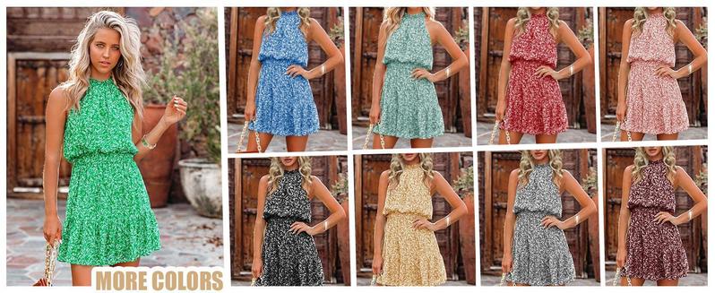 Imily Bela Summer Dress for Women Chiffon Blouses Skirt Spaghetti Sleeveless Tops Halter Ruffle Romper Sun Flowy Summer Outfits