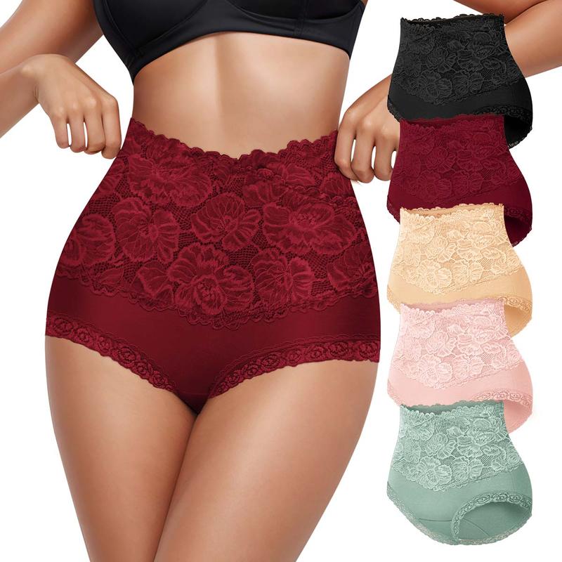 Morelect High Waist Cotton Panties for Women,5/7/10 Pcs Breathable Lace Trim Briefs,Soft Comfy Daily Wear,Elegant All Seasons Women's Underwear.