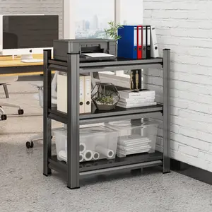3 Tier Metal Shelf, 31.50 Inch High Freestanding Shelf, Adjustable Divider Unit, Suitable for Home, Office, Den, Kitchen, Living Room, etc., Black, Need to Assemble