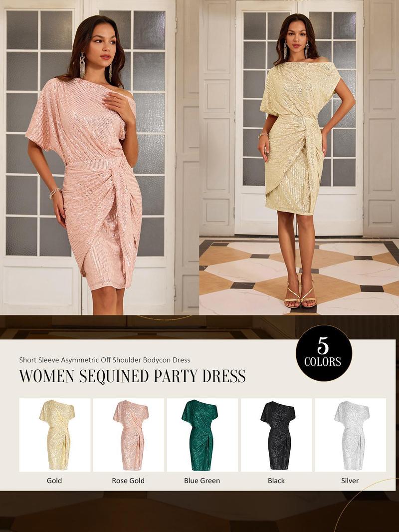 {Size runs Small} GRACE KARIN Cocktail Dresses forEvening Party One Shoulder Ruched Sequin Dresses