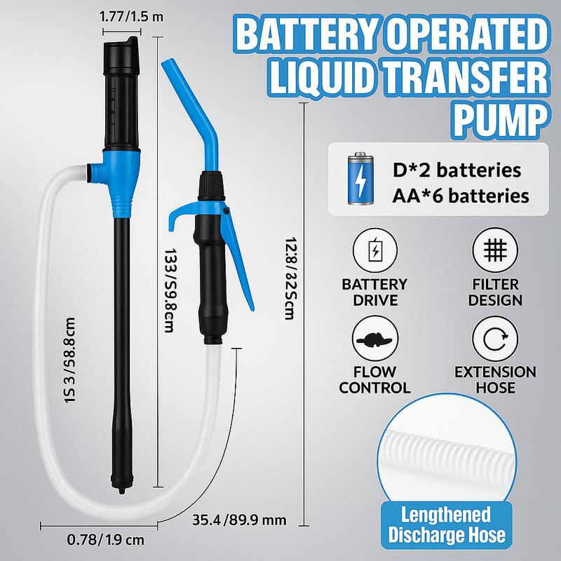 Electric Fuel Transfer Pump Powered, 3GPM Portable Fluid Transfer Siphon Pump with Oil Pipeline, Battery Gas Pumps with Adjustable Flow Control Nozzle for Car Gas Can/Gasoline/Water/Oil