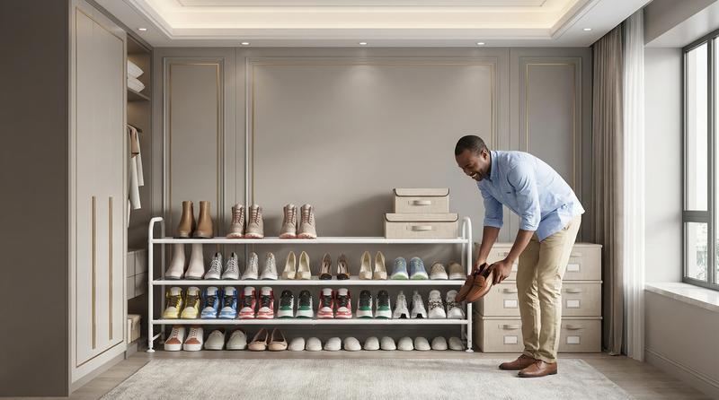 SUOERNUO 2/3/4 Tier Metal Shoe Rack Long Shoes Storage Organizer for Closet Entryway Black Grey Paint Adjustable Room Organizing Large Capacity Multipurpose Shoe Rack Easy to Assemble