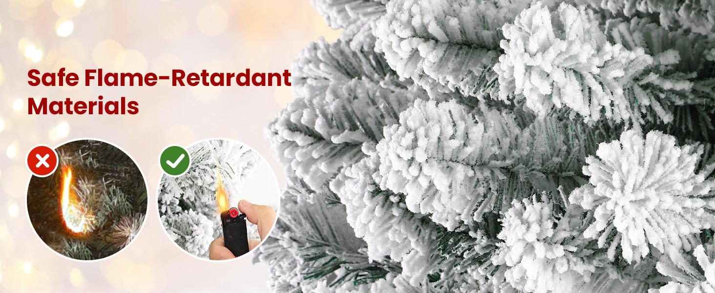 SHareconn 2025 6/ 7.5/ 9FT Pre-lit Snow Flocked Slim Christmas Tree with Warm White Lights & Dense Snow Flocked Branches Ideal Pencil Tree Decoration for Festive Home Decor