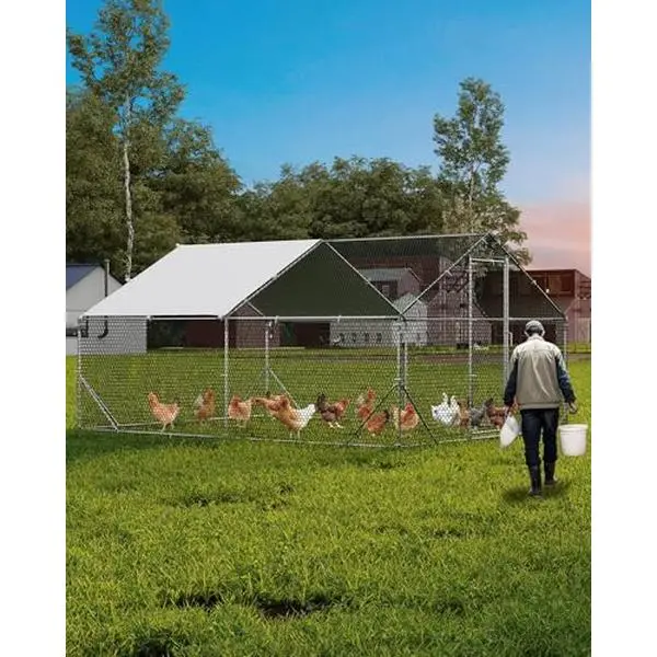 Galvanized Iron Escape-Proof Wire Metal Kennel Enclosure - 3x4x2m Large Outdoor Pet Playpen, Robust Walk-In Dog Training Fence, UV-Resistant All-Weather Roof with Cover