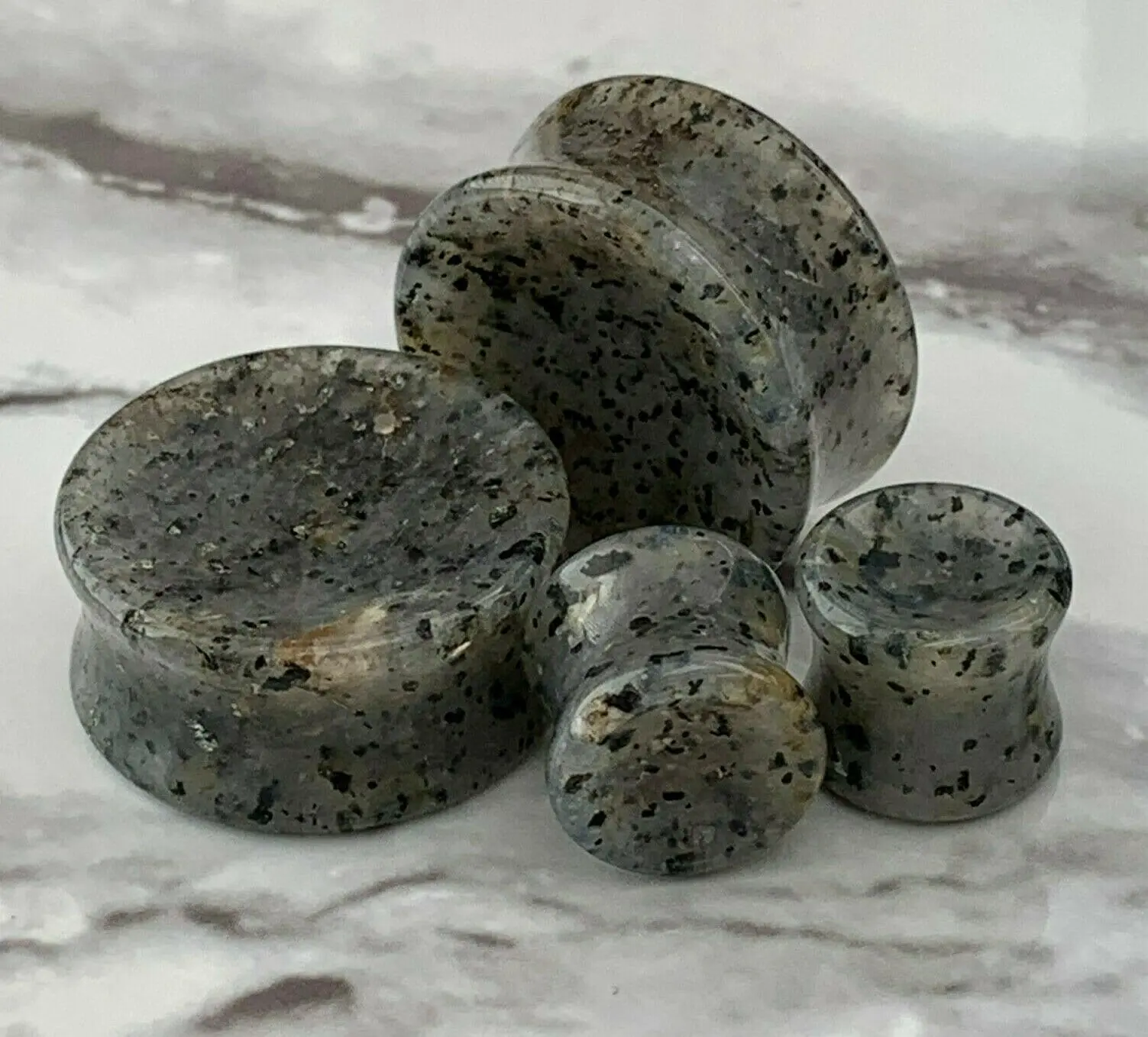 PAIR of Stunning Organic Concave Grass Quartz Double Flare Stone Plugs - Gauges 2g (6mm) up to 1" (25mm)