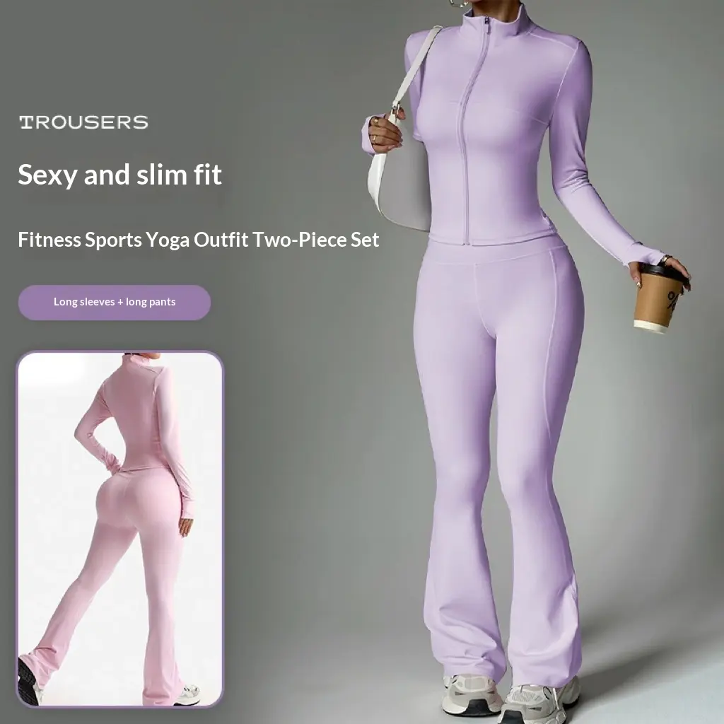 2 Piece Set Women's Loungewear SetStand Collar Zip-Up Jacket & Wide Leg FlaredPants Comfortable High Stretch Slim Fit Suitablefor Daily Outings Home Sports Travel CasualFashion Coat Long Sleeve Pants Women's PajamaSet Outfit