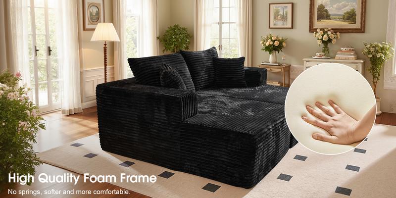 【2 Packages Shipping】Ovios 75" Oversized Sectional Double Lounge Chaise with Cloud Plush Sofa Bed,  Boneless Couch No Assembly Required, Fluffy Modern Sleeper Loveseat Chair for Indoor Living Room Bedroom Movie