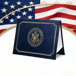 2 pack US Citizenship Certificate Holder Navy Blue Faux Leather Protective Case with Gold Foil Embossed Seal & Clear Plastic Sleeves Fits 2017-2026 Naturalization Documents