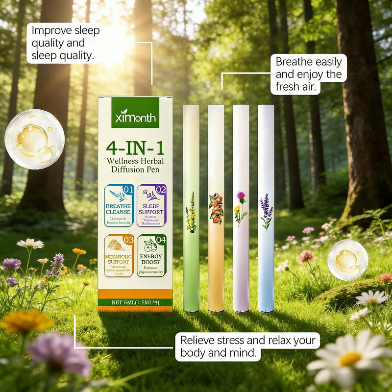 4-IN-1 Wellness Herbal Diffusion Pen Lavender & Sage Extracts for Lung Detox, Breath Refreshing & Stress Relief