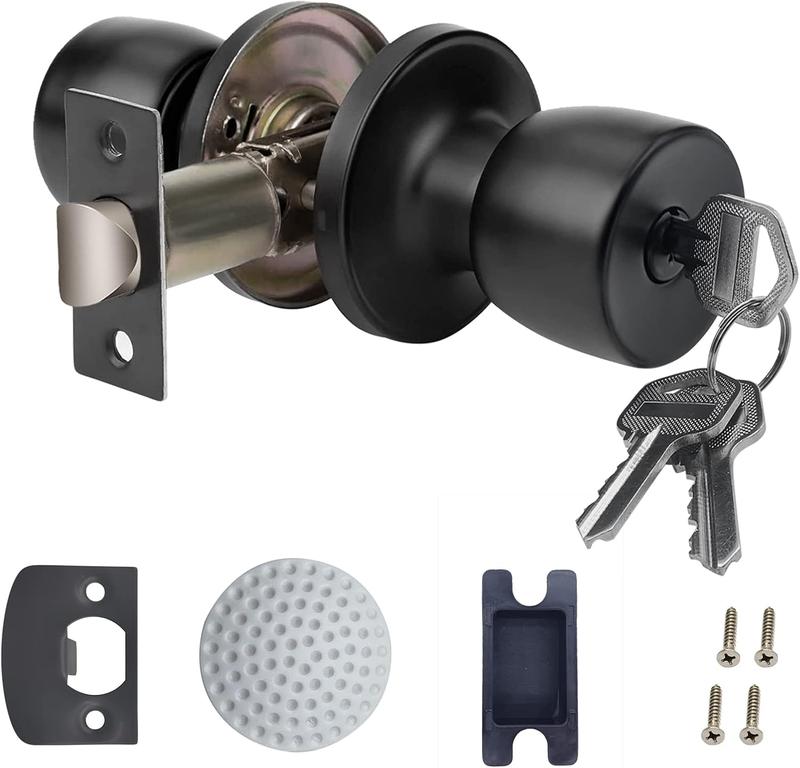 Doorknob with Key Matte Black Round Ball Door Knob Passage Door Locking Interior/Exterior Door Knob/Berlin Series Lock for Room Door