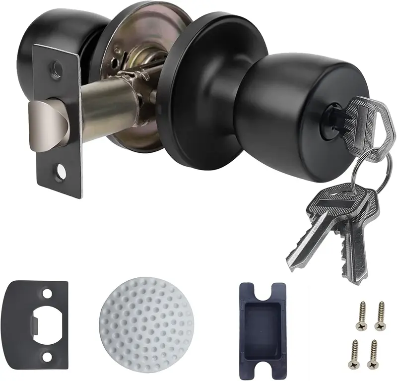 Doorknob with Key Matte Black Round Ball Door Knob Passage Door Locking Interior/Exterior Door Knob/Berlin Series Lock for Room Door