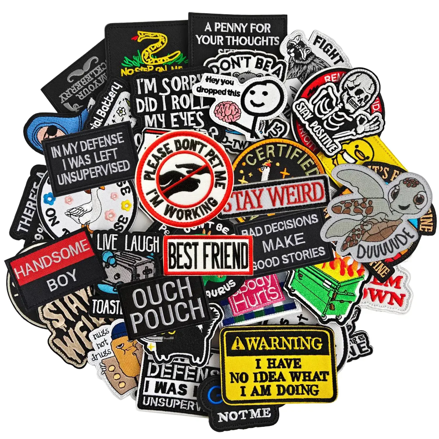 20pcs Tactical Morale Patch Set - Embroidered Hook & Loop Patches   Different Non-Repeated Tactical Badge for Hats, Bags, Backpacks, Vests & Gear Appliques Veteran Embroidered Helldivers Patch funny patch
