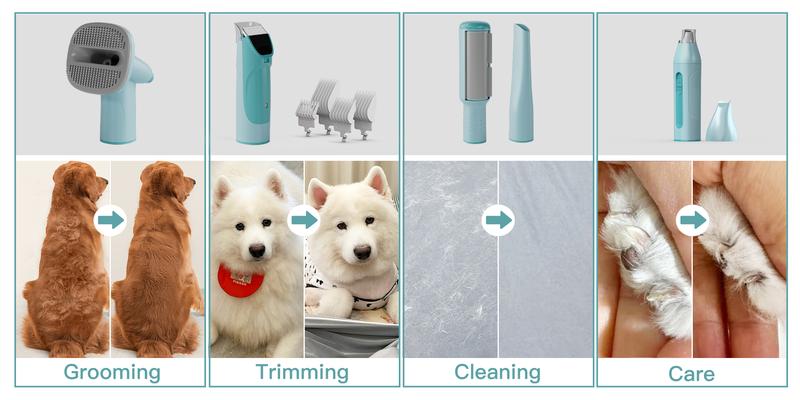 Geoorood Dog Cordless Grooming Vacuum Kit with Brush 10KPa Suction Force 1.6L Dust Collection Low Noise Cleaning