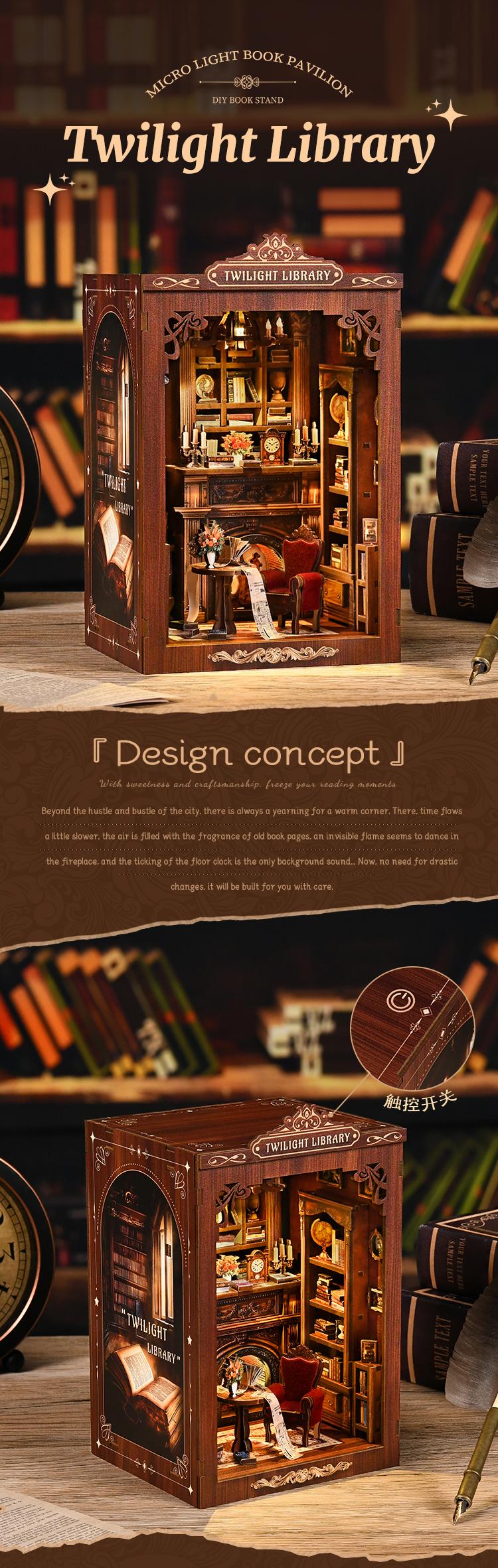 【US Shipping】BOOK NOOK Twilight Library DIY hut 3D three-dimensional hand-assembled booklet toy house, Christmas gift toy house,book nook,mini house,doll house,wooden dollhouse kit,victorian dollhouse,miniature house kit,miniature kit,dollhouse