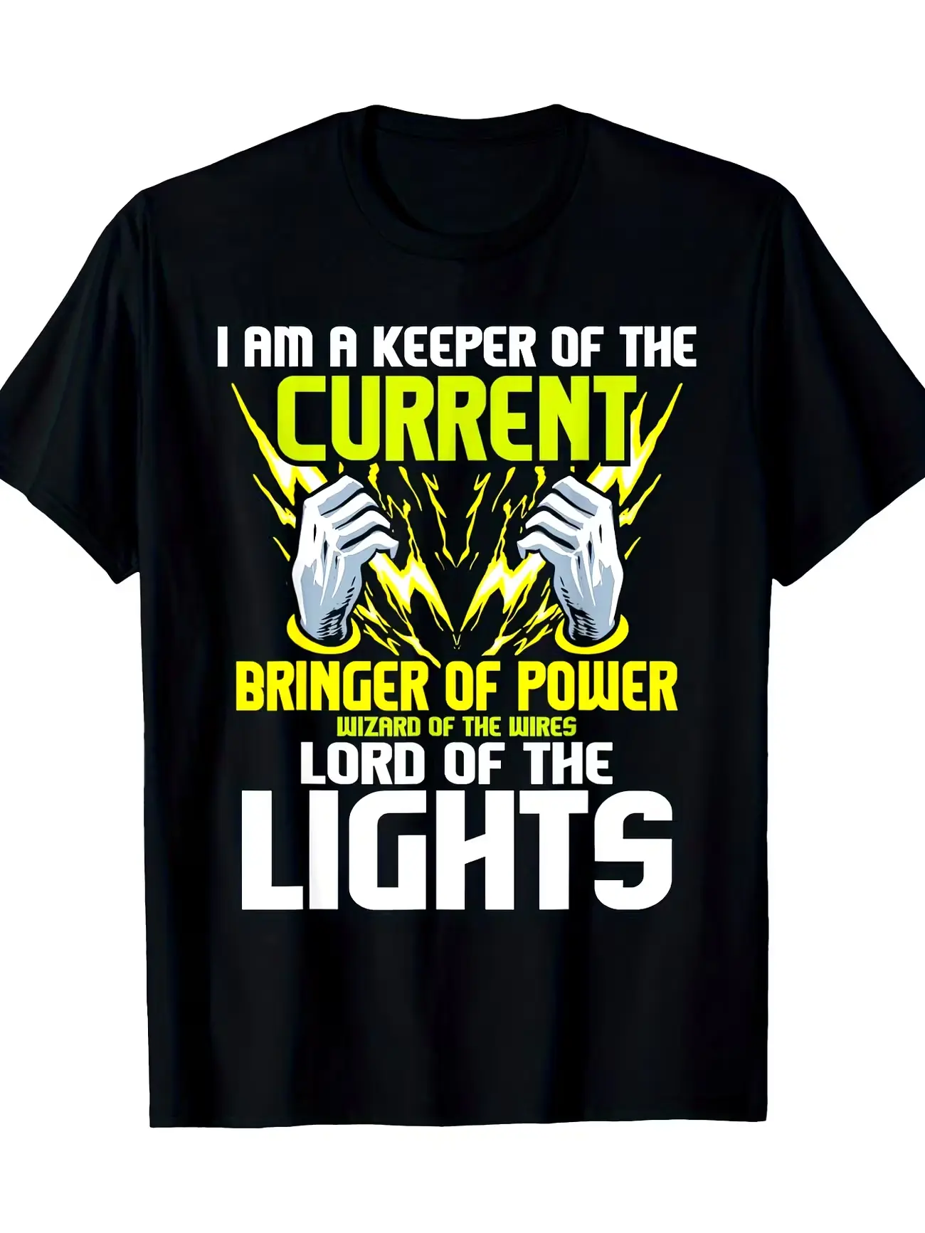 1pc, Men's Electrician Gift T-Shirt - "Current Guardian" Design with Lightning and Circuit Hand Pattern - Casual Short-sleeve Crewneck Top, Suitable for Line Maintenance Personnel