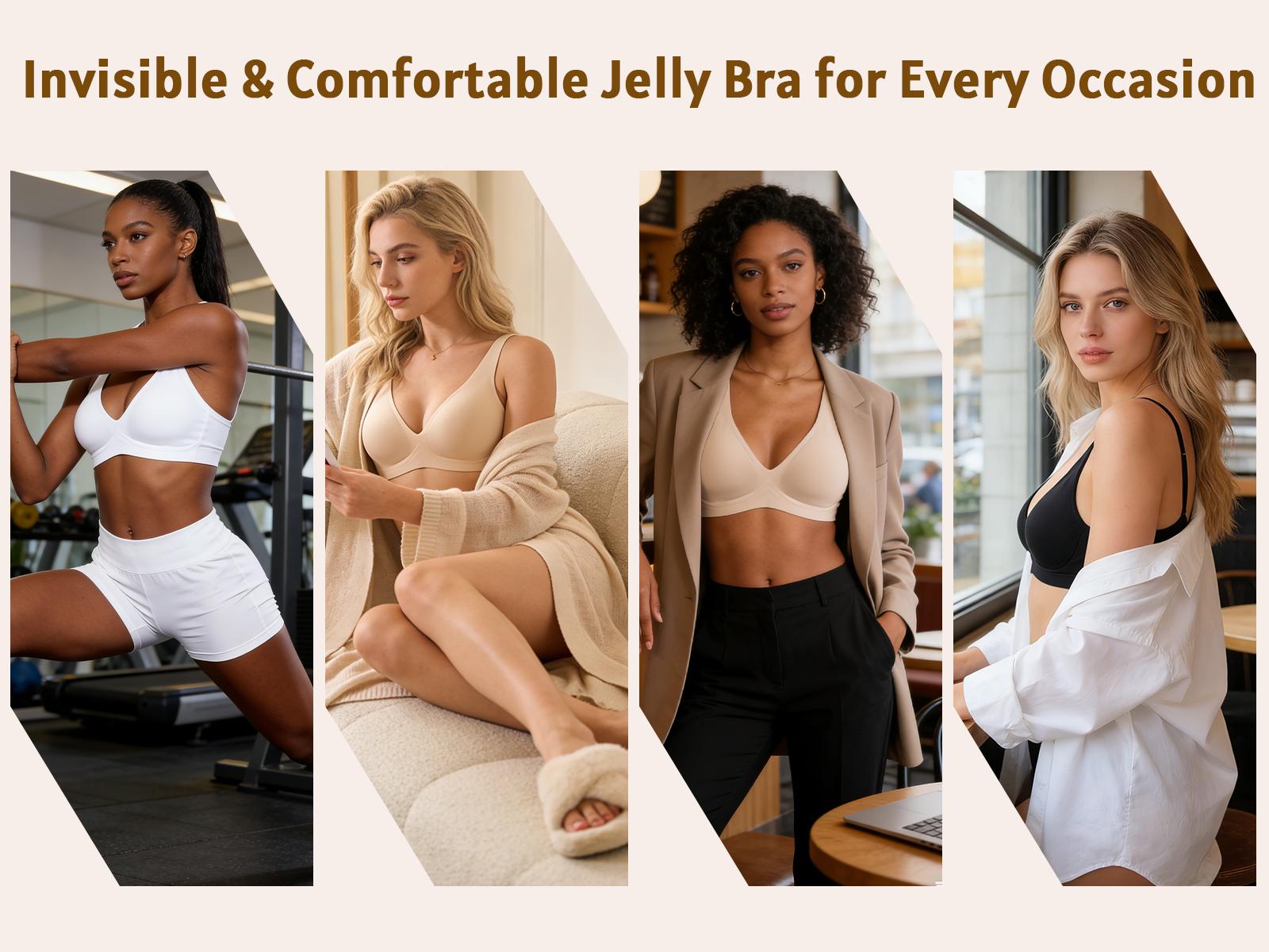 Jelly Wireless Womens Comfortable Wireless Bras Push Up Bralettes Seamless Tshirts Bras Deep V Everyday Bras