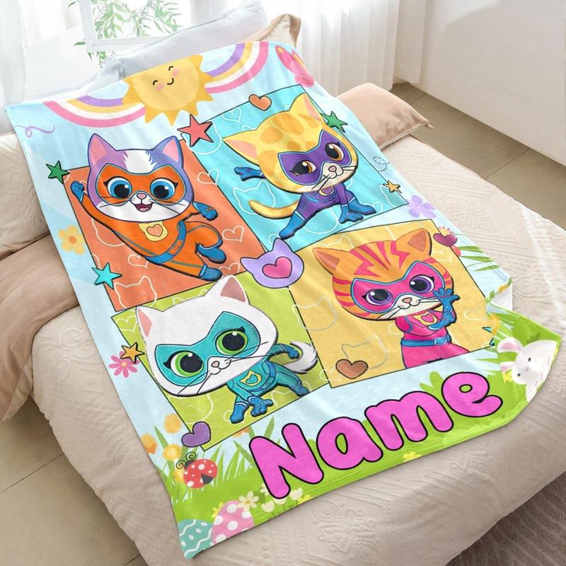 Custom Super Kitty Hero Blanket, Personalize Kids Name BirthdayXmas Gift