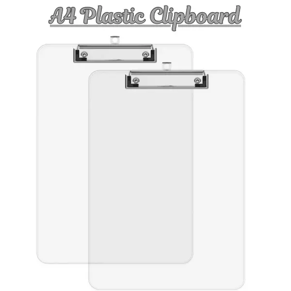A4 Clear Plastic Clipboard 2 Pack, Letter Size 8.5x11 Transparent Clipboards for School, Office & Students with Low Profile Clip