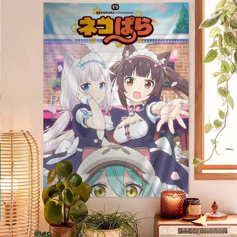 Anime Nekopara Cartoon Polyester Tapestry - Sci-Fi Style Art, Removable Home Decor for Science Fiction Room Wall Hanging & Table Accent
