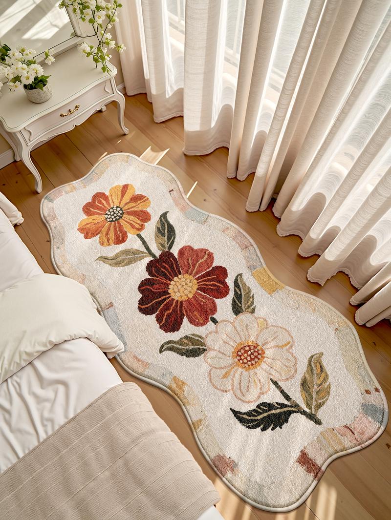 LUMI Trending Flower Patterned Non - slip Cozy Floor Mat, Single Piece, Ideal Decorative Carpet for Home - Living Room, Bedroom, Study. Must - have Vanity Decor & Household Ornament Rug Washable Non-Slip Floral Abstract Plush