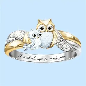Cute Two-tone Owl Animal Ring Women'S Wedding Engagement Ring Jewelry Gift quality  necklace