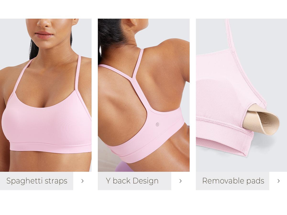 CRZ YOGA Butterluxe Womens Y Back Sports Bra - Padded Racerback Low impact Spaghetti Thin Strap Workout Yoga Bra