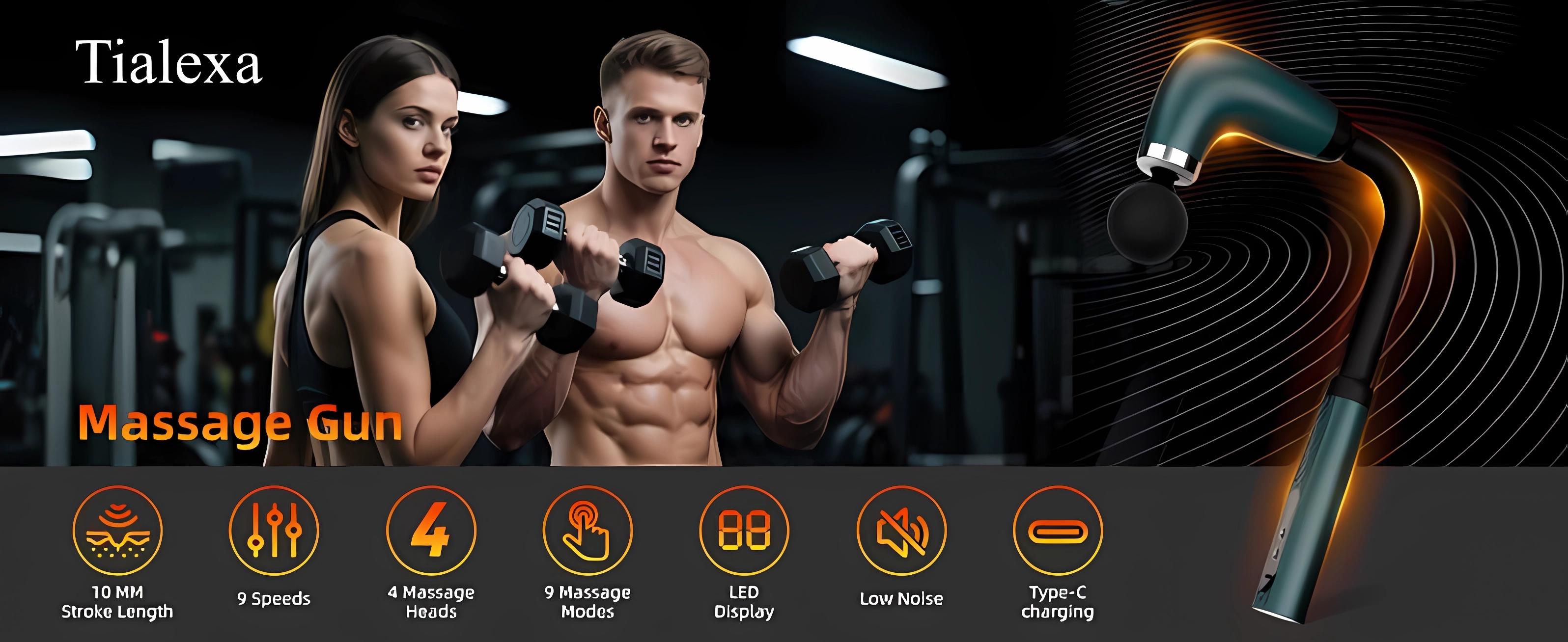 Extended Handle Massage Gun for Full Body Use | 9 Levels of Intensity & 4 Massage Heads | Quiet Motor with Long Reach Handle for Back, Neck, Waist & Legs | Portable Percussion Massager for Daily Use, Travel & Home Comfort gifts