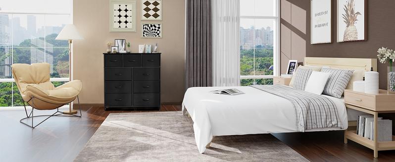 Sweet Furniture F Dresser - Fabric Storage Tower with 9 Drawers, Bedroom Drawer Dresser Organizer, Chest of Drawers with Fabric Bins, Steel Frame and Wood Top for Bedroom, Closet, Entryway