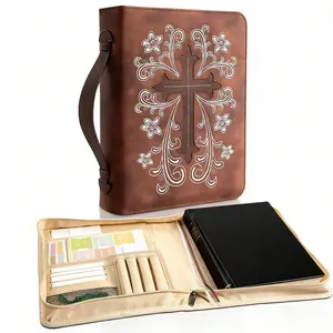 Elegant Bible Bag with Study Organizer Pockets, Durable PU Leather Book Case for Church & Office Use, Christian Religious Accessory, Perfect Faith Gift for Women, Girls & Bible Study Groups-YY
