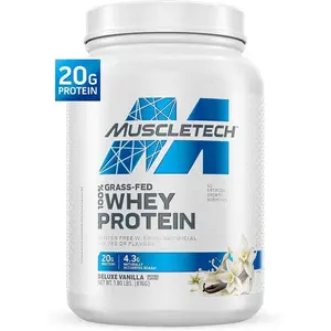 MuscleTech Grass-Fed Whey Protein Powder – 20g Protein for Muscle Gain & Recovery, Non-GMO & Gluten-Free, Deluxe Vanilla, 1.8 lb