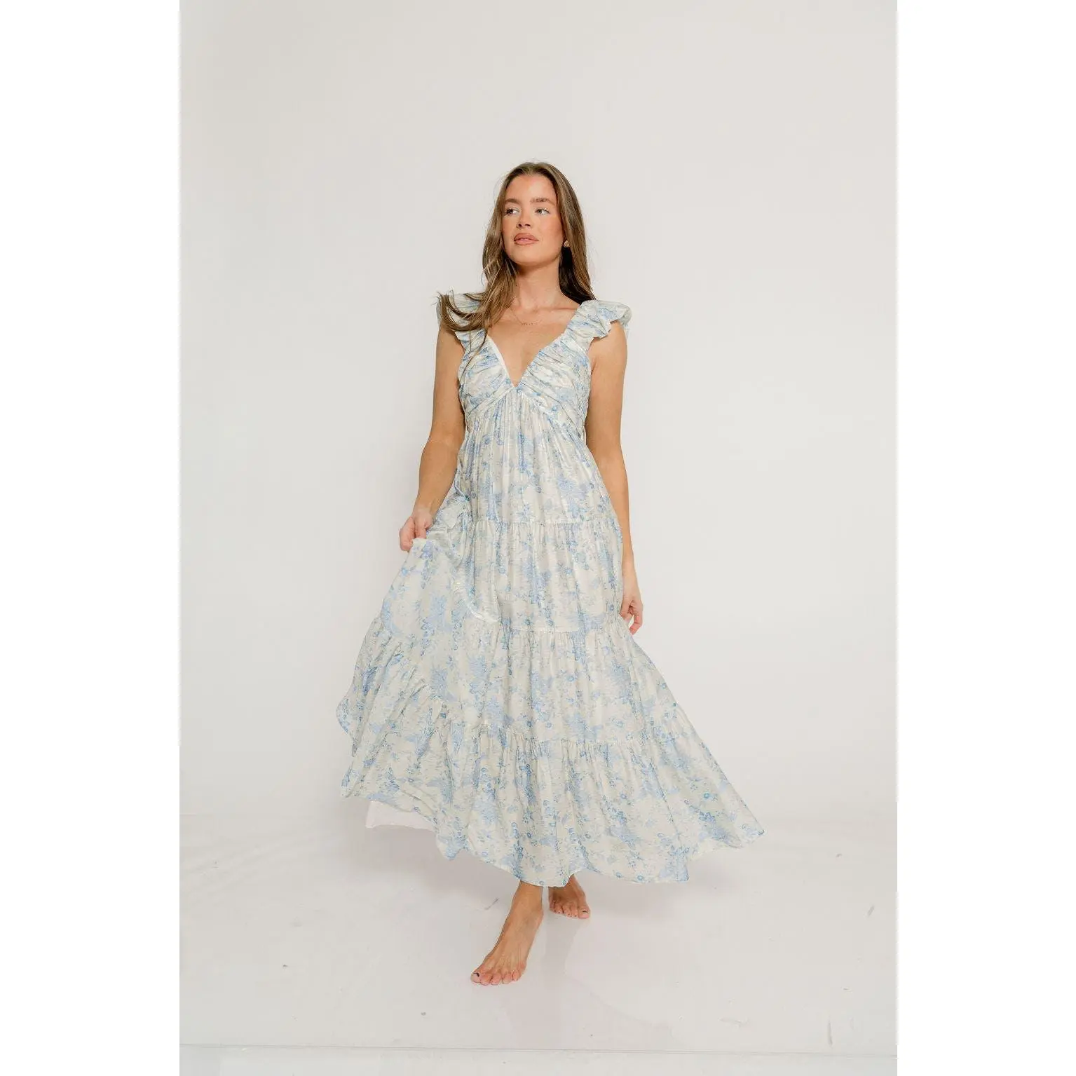 blue floral bump friendly dress Nightingale Floral Maxi Small