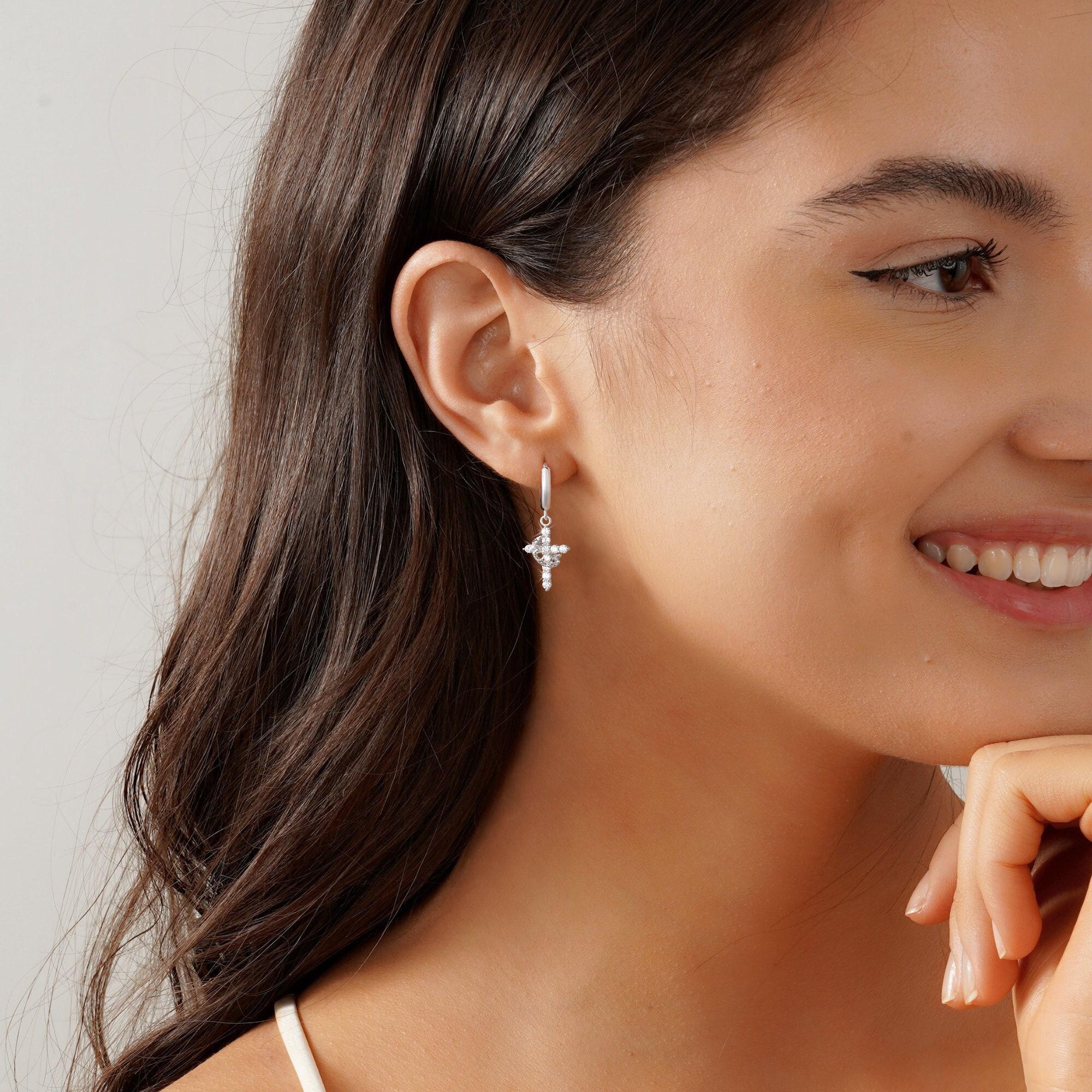 Tewiky Crystal Crown Cross Earrings for Women Hypoallergenic Non-Tarnish Earrings Perfect Christmas Easter Gift For Girls