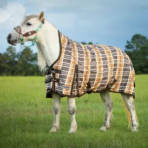 Jeffers Pony Poppins Solaris 1200D Extended Neck Medium Pony Horse Turnout Blanket, Brown & Cream Plaid