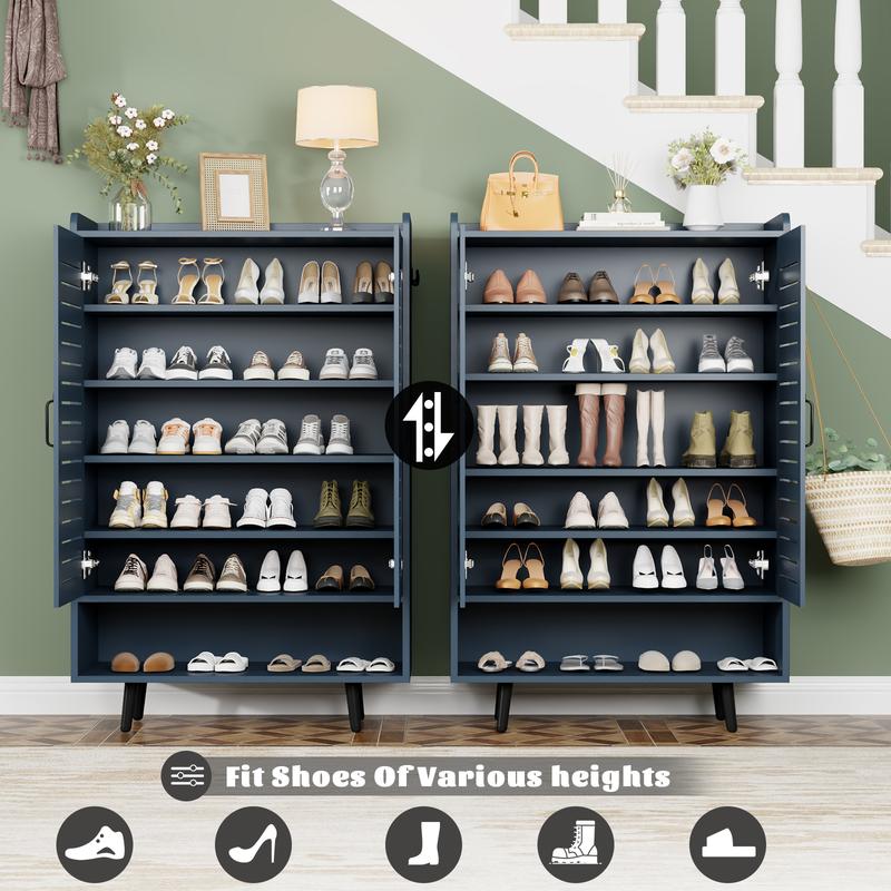 【HolidayHaul】Shoe Cabinet with Doors, 6-Tier Shoe Storage Cabinet with Adjustable Shelves, Wooden 50'' Tall Shoes Rack Organizer Cabinet for Entryway, Front Door, Hallway Closet, Living Room - Blue