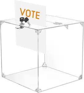 MaxGear Acrylic Donation Box with Lock 1 Pack, 11.8"x11.8"x11.8" Large Ballot Suggestion Box, Square Case for Fundraising, Donations