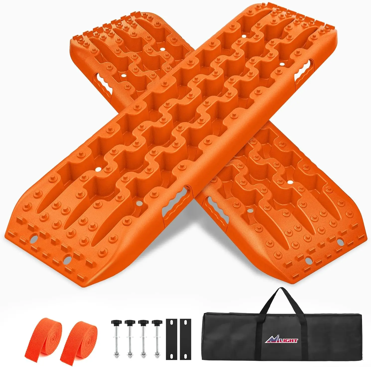 Nilight High-Tensile Nylon Off-Road Recovery Traction Boards Tire Mats, 4WD/4X4 Wheel Grip for Mud/Sand, with 2PCS DIY Mount Kit, Zipper Bag, 2 Leashes, Tire Pressure Gauge (Orange) Truck Accessories All Terrain Tire Durable Tires
