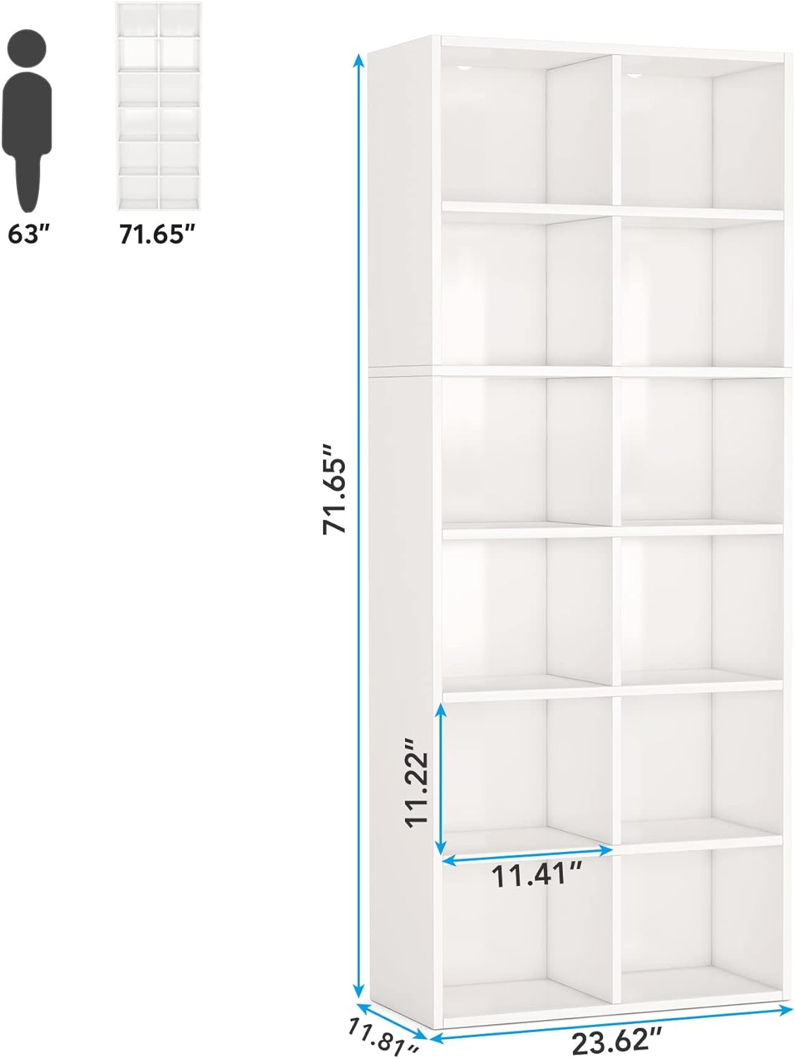 Tribesigns Double 6 Tier Tall Narrow Bookcase, Cube Storage Organizer