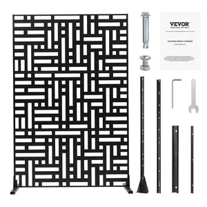 【Summervibes】VEVOR Metal Privacy Screen,  , 47" H x 76" W, Outdoor Privacy Screens 3-Panel, Freestanding Outdoor Divider with Stand, Decorative Garden Steel Privacy Fence for Balcony Patio Indoor Room Hot Tub Black