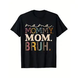 Mother's Day T-Shirt - Black Mama Mommy Mom Bruh Graphic Tee with Leopard Print Accent, 100% Cotton Crew Neck Shirt for Mom, Grandma, Mother Figure - Unisex Sizes S-XXXL - Perfect Gift for Birthday, Mother's Day Present Basic Comfy