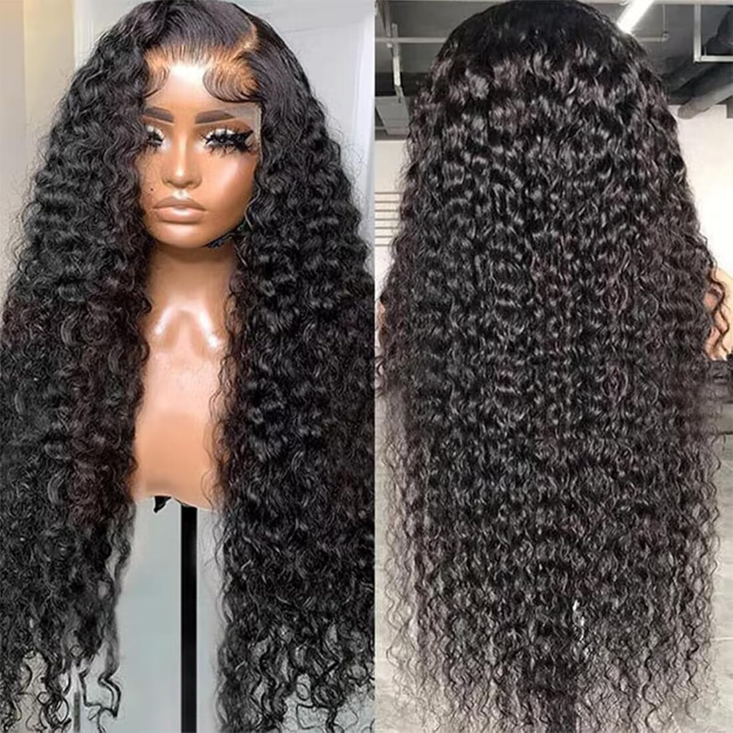 30 Inch 13x6 Lace Front Wigs Human Hair Water Wave 200 Density 13x6 HD Full Lace Frontal Wigs Pre Plucked Wet and Wavy Glueless Deep Curly Human Hair Wigs for Women Natural Black