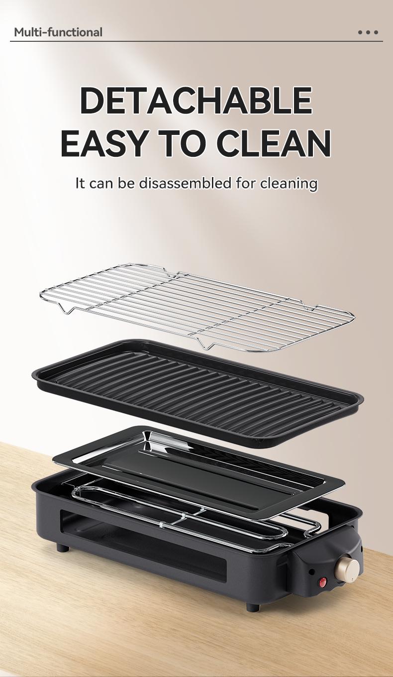 Electric Indoor Grill 1500W -2 in 1 Smokeless Indoor Grill for Kitchen with Non-stick Removable Grill & Griddle Plate,Temperature Control Korean BBQ Grill with 3 Cheese Pans Dishwasher Safe