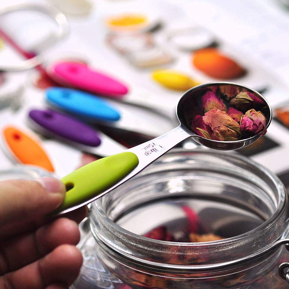 Colorful 5-Piece Measuring Spoon Set with Comfortable Silicone Grip Handles for Accurate Liquid Measurement stackable cup