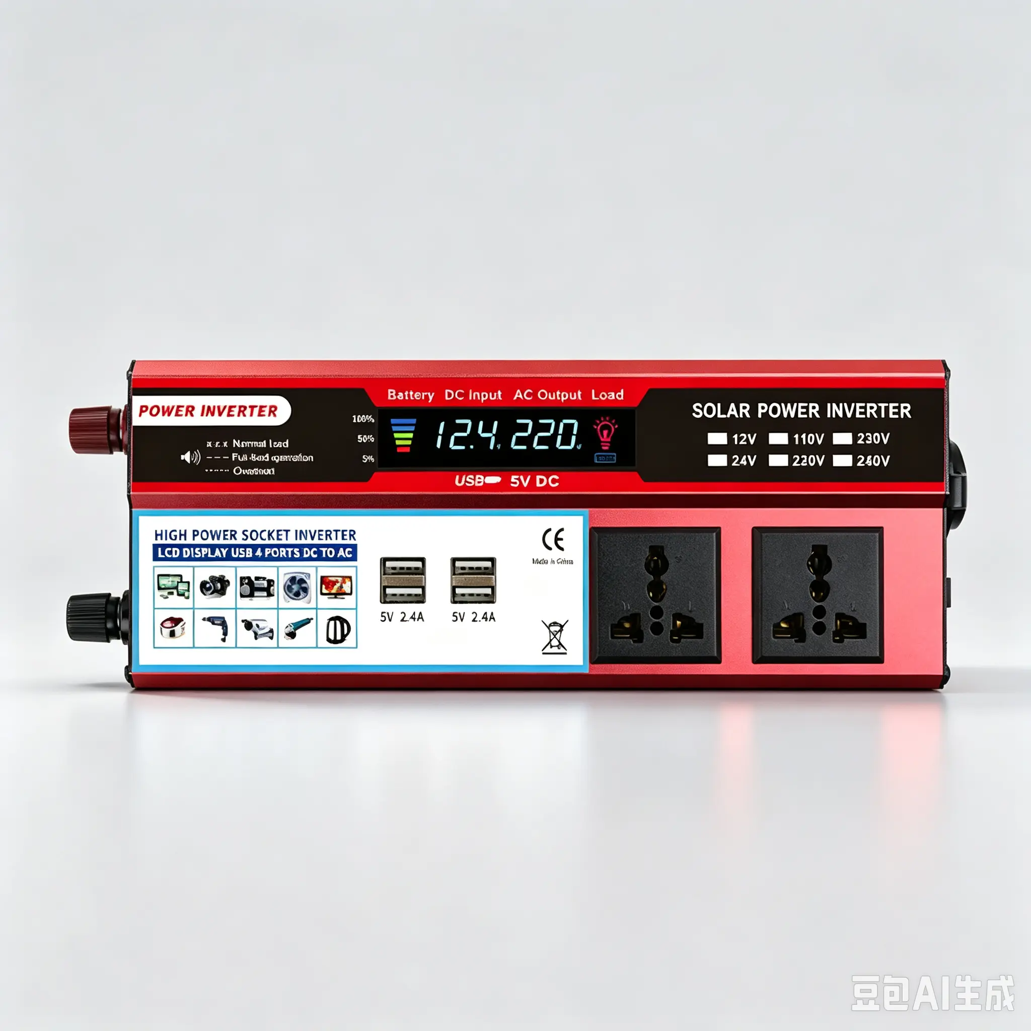 Compact LCD Display Portable Power Inverter - Vehicle Car Inverter for Outdoor RV Camping, Home Emergency Power Supply