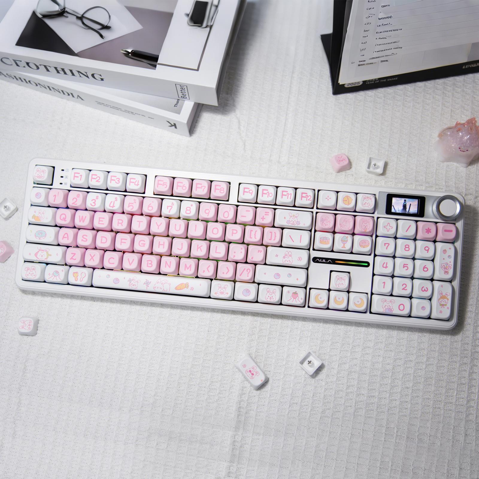 AULA MOA Keycaps 130 Keys, Cute Cloud Puppy Dye-Sub PBT Keycap Set, MX Compatible, 60% 65% 75% TKL 100% Mechanical Keyboards