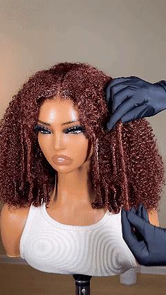 UNice 250% Density Reddish Brown Fluffy Burmese Curly Wig No Slip Glueless Pre-cut 7x5 HD Lace Closure Human Hair Wigs with Layer Finger Coil Ends 16 Inch Beginners Friendly Natural Looking