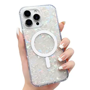 Sparkle Powder Shell iPhone 17 Pro Max Case for iPhone 13-17 Pro Max Shockproof Anti-drop Magsafe Protective Dustproof Magnetic for Girls Wireless Charging 360° Screen & Camera Protection