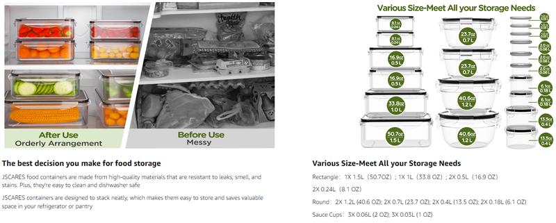 40Pcs Food Storage Containers with Lids Airtight 20 Lids 20 Containers Kitchen Organization Meal Prep Containers with Labels Marker Pen Fridge Organizer Stackable Plastic